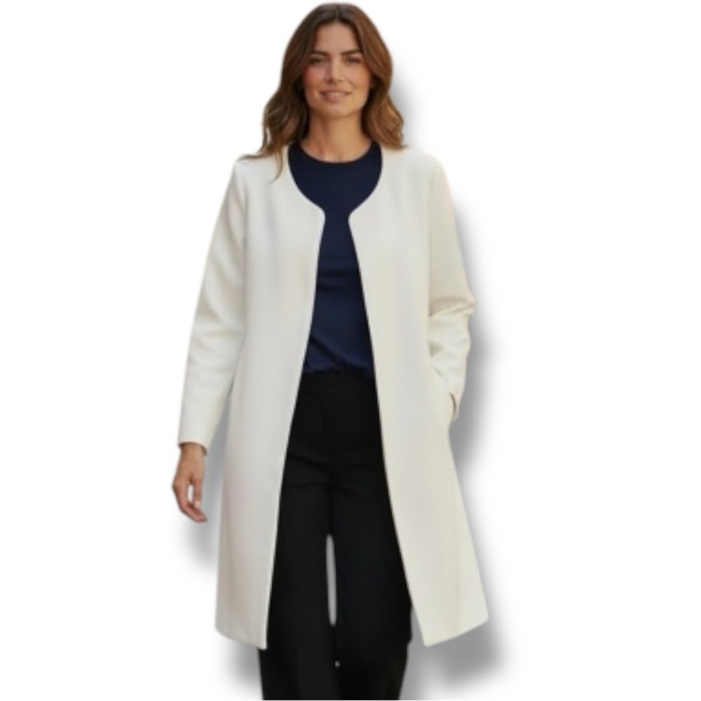 Zara Ivory Blazer Jacket Mid Length Trench Coat 3/4 Sleeves Minimalist Sz XL
